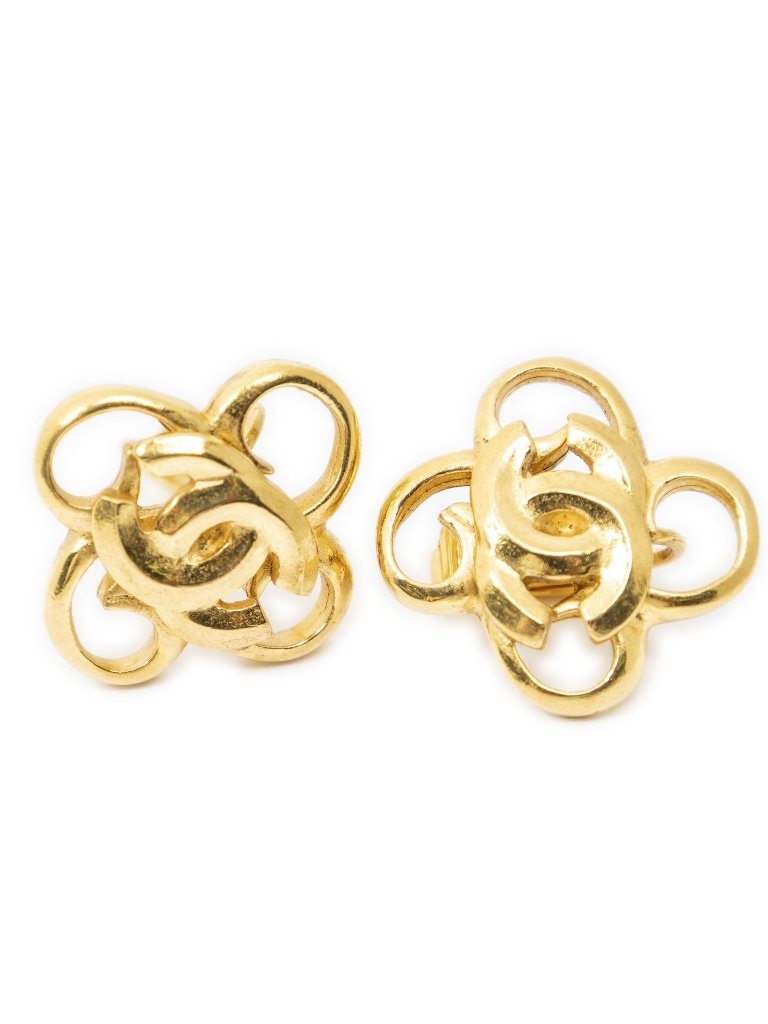 Chanel Cc Logo Heart Clip Type Earrings Gold Plated